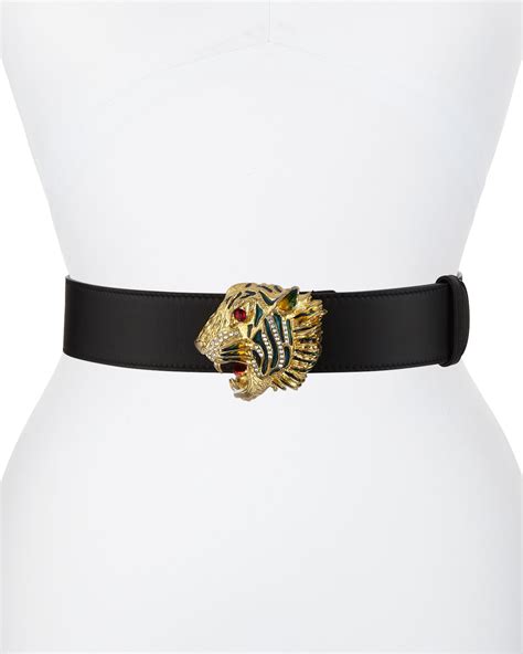 tiger gold belt diamond gucci|Gucci tiger buckle leather belt.